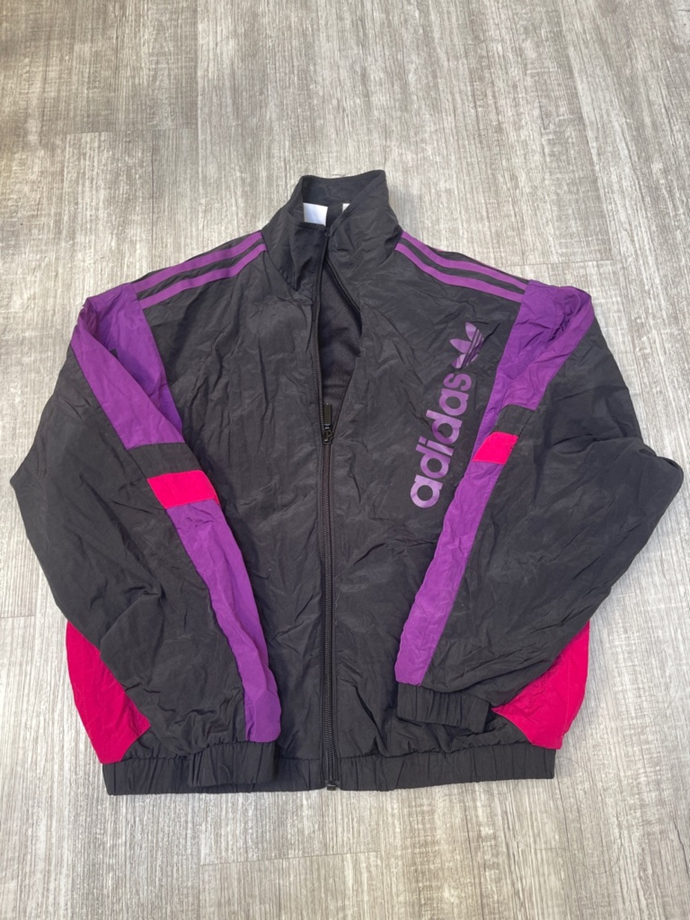 Vintage adidas Black Windbreaker with Purple & Pink Accents